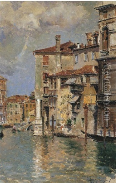 Canale A Venezia Oil Painting - Antonio Maria de Reyna Manescau