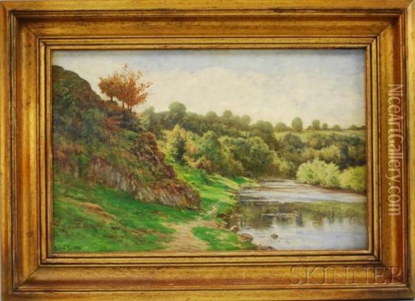 On The Riverbank Oil Painting - Gabriel Mathieu