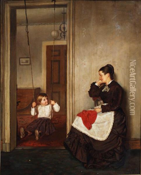 Motherand Child On Swing Oil Painting - John Donaghy