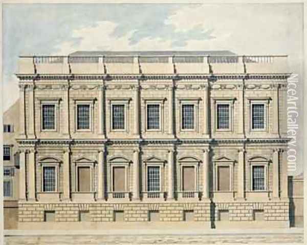 View of the Banqueting House at Whitehall Westminster 1790 Oil Painting - Thomas Malton, Jnr.