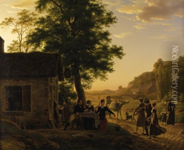 Les Musiciens Ambulants - The Strolling Musicians Oil Painting - Antoine Beranger