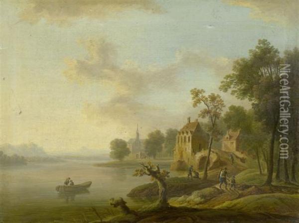 Landscapes On The Rhine Oil Painting - Christian Georg Ii Schuz