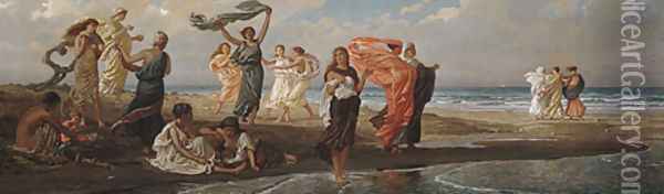 Greek Girls Bathing Oil Painting - Elihu Vedder