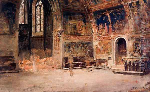 Interior de la basilica de Asis Oil Painting - Jose Benlliure Y Gil