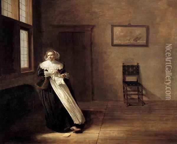 Woman Tearing a Letter Oil Painting - Dirck Hals