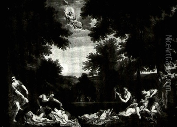 Nymphs Clipping The Wings And Burning The Weapons Of Cupids Oil Painting - Francesco Albani