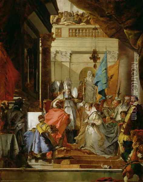 The Wedding of Frederick Barbarossa c.1123-1190 to Beatrice of Burgundy in 1156, c.1752 Oil Painting - Giovanni Domenico Tiepolo