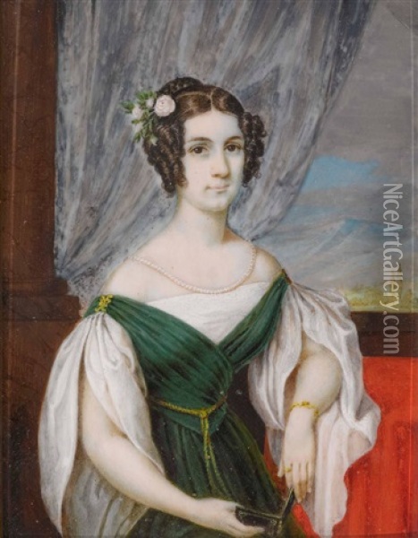 Damenbildnis (luise Von Gromether?) Oil Painting - Johann Georg Buchner