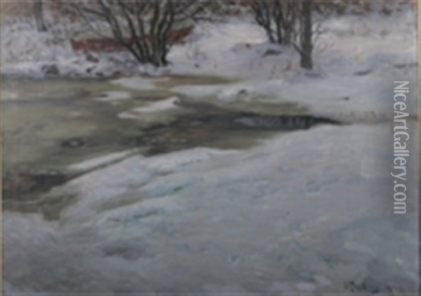 Vinterlandskap Med Vattendrag Oil Painting - Anton Genberg