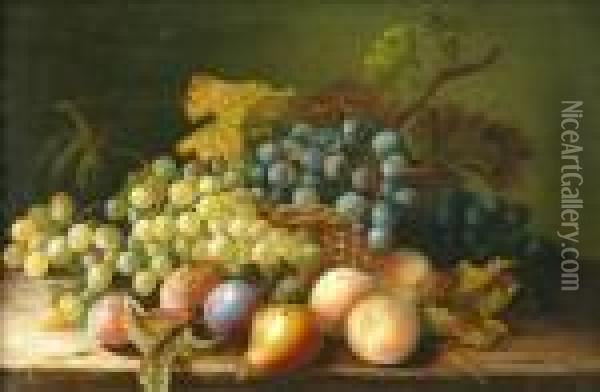 Stilllife Of Fruit In A Basket Oil Painting - Charles Thomas Bale