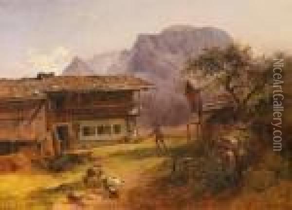 Bauernhaus Seefelden In Berchtesgaden Oil Painting - Friedrich Gauermann