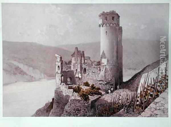 Schloss Ehrenfels in the Rhine Valley Oil Painting - Ciceri, Eugene