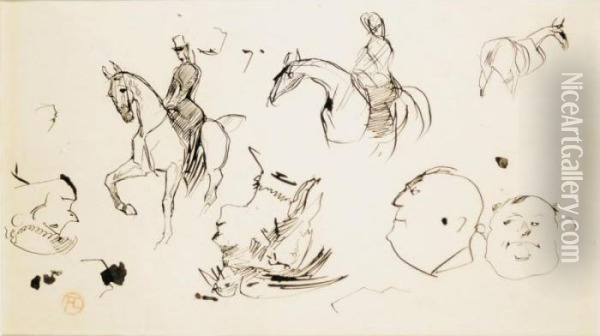 Amazones Et Diverses Etudes Oil Painting - Henri De Toulouse-Lautrec