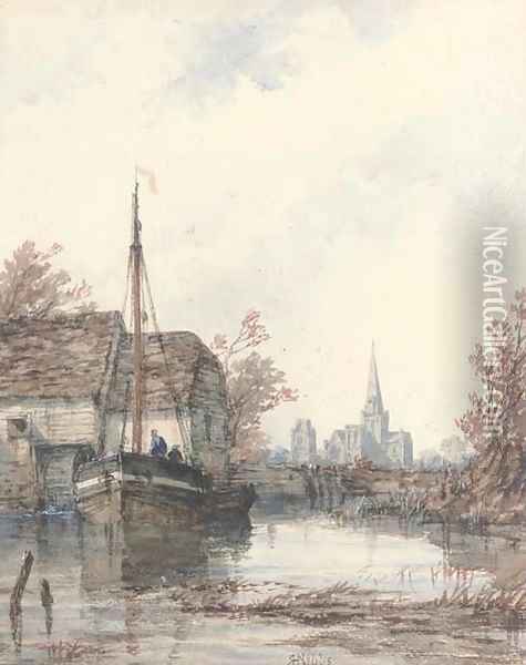 Chichester Cathedral from the mill at Fishbourne Oil Painting - Richard Henry Nibbs