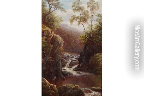 Forest Stream With Heron Oil Painting - William Mellor