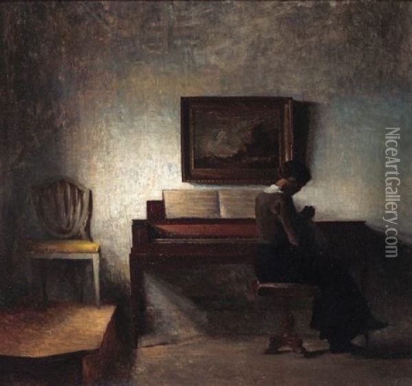 Sying Ved Pianoet Oil Painting - Peter Vilhelm Ilsted