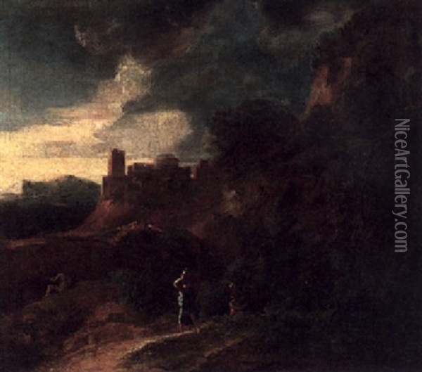 An Italianate Landscape Before A Gathering Storm Oil Painting - Gaspard Dughet