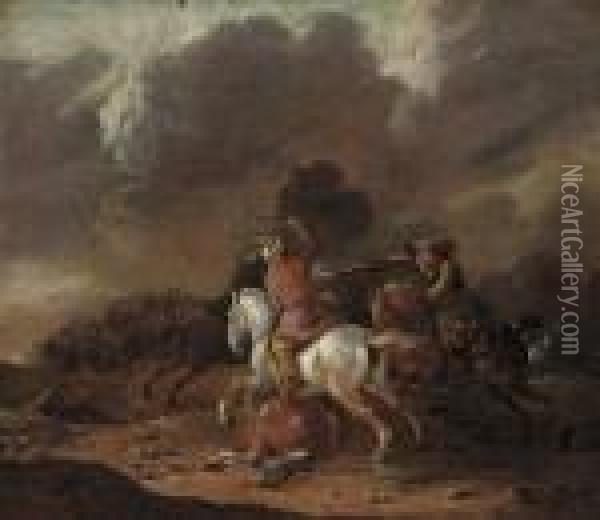 A Calvary Skirmish Oil Painting - August Querfurt