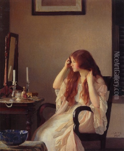Girl Combing Her Hair Oil Painting - William McGregor Paxton
