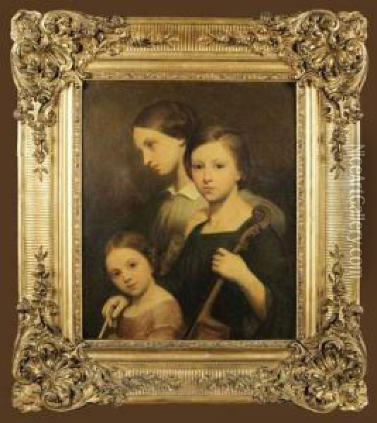 Portrait De Rene, Cecile Et Louise Franchomme Oil Painting - Ary Scheffer