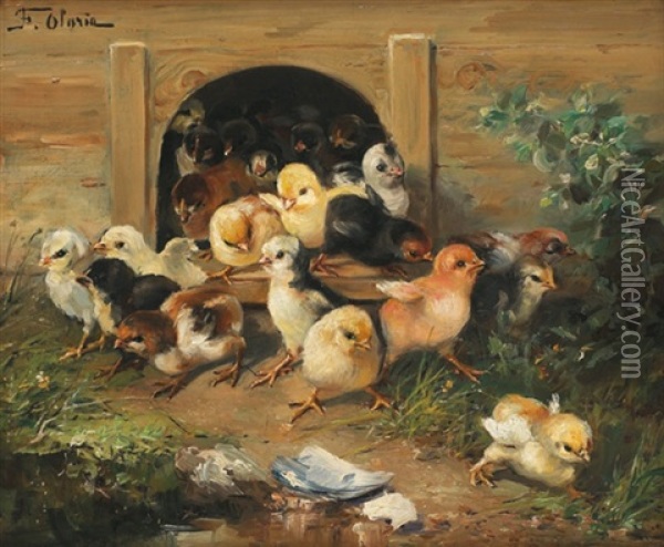 Poussins Oil Painting - Frederico Olaria