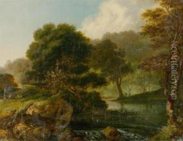 Flusslandschaft Oil Painting - Heinrich Rieter