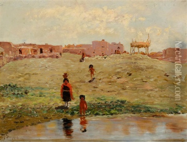 Pueblo Scene Oil Painting - Frank Paul Sauerwein