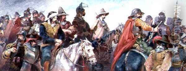 Cavalry escorting prisoners Oil Painting - Charles Cattermole