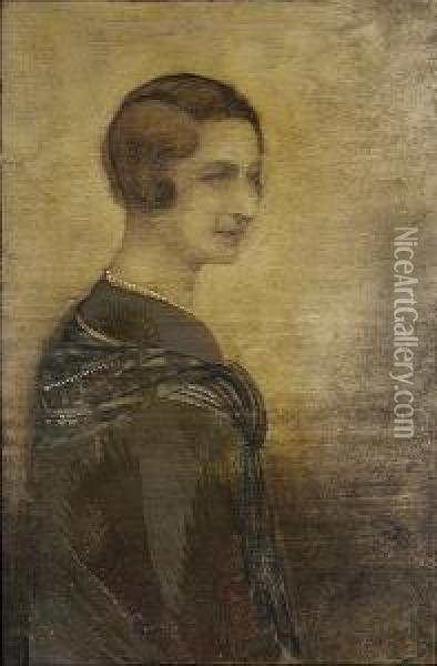 'comtesse De Guelen' A Study For A Portrait Oil Painting - Jean Dunand