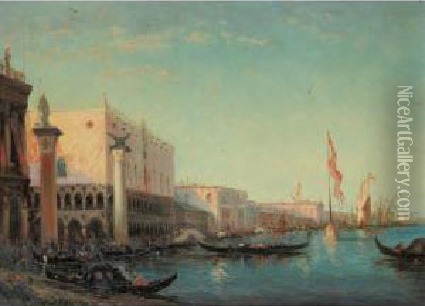 Le Palais Des Doges A Venise [ ;
 Venice, The Doge's Palace ; Oil On Canvas Signed Lower Left] Oil Painting - Vincent Manago