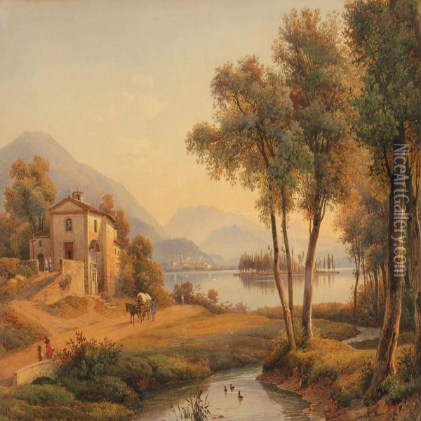 View From The Como Lake Oil Painting - Salomon Corrodi