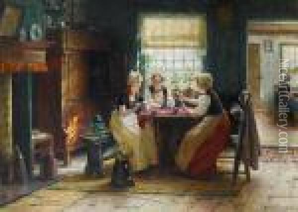 The Card Game Oil Painting - Edward Antoon Portielje