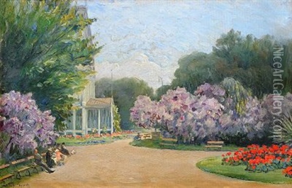 Park Med Blommor Och Manniskor Oil Painting - Ingeborg Westfelt-Eggertz