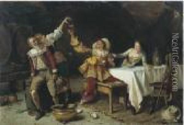 Brindisi Nella Taverna Oil Painting - Pompeo Massini