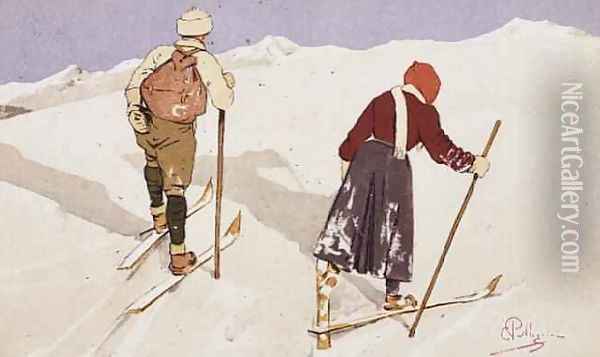 Cross-country skiers Oil Painting - Carlo Pellegrini