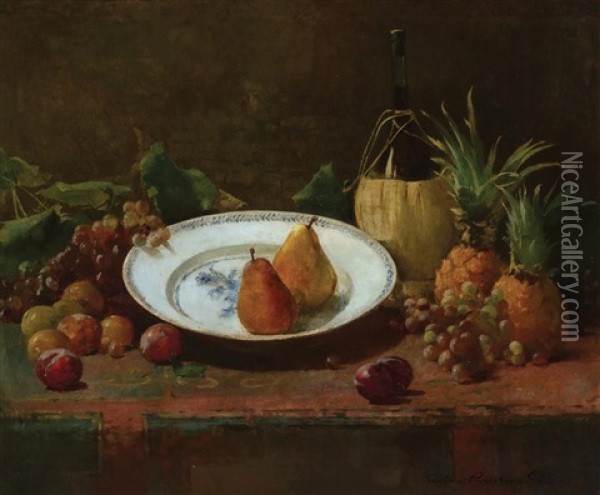 Still Life With Fruit And Wine Oil Painting - Emil Carlsen