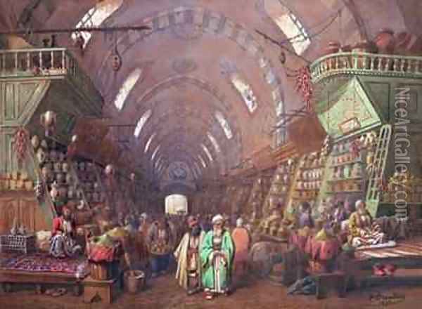 A Bazaar in Constantinople Oil Painting - Jean Brindesi