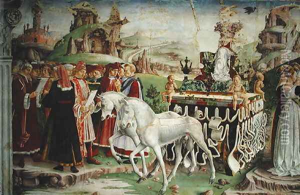 The Triumph of Minerva, March, from the Room of the Months, (detail) c.1467-70 Oil Painting - Francesco Del Cossa