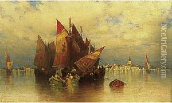 Venetian Fishing Boats Oil Painting - Andrew Fisher Bunner