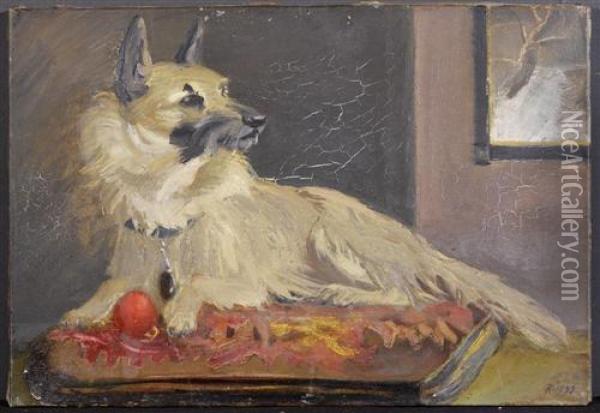 Hundebildnis. Oil Painting - Ernst Georg Ruegg