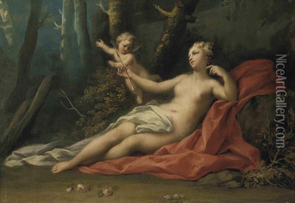 Venus And Cupid In A Wooded Landscape Oil Painting - Jacopo (Giacomo) Amigoni