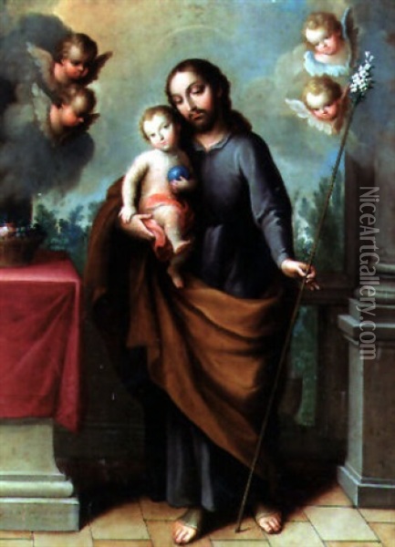 Joseph And Christ Oil Painting - Jose De Paez
