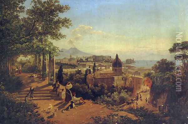 A view of the bay of Naples and Vesuvius Oil Painting - Friedrich Mayer