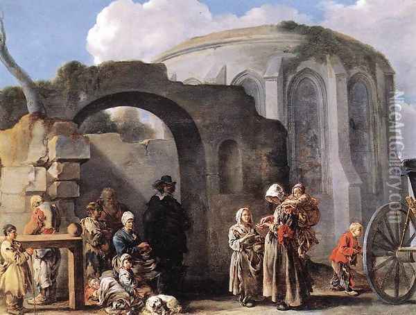 The Beggars 1635-40 Oil Painting - Sebastien Bourdon