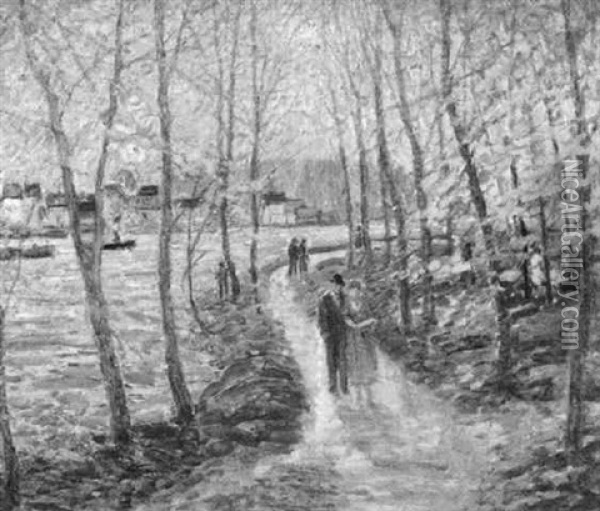 Spring Walk Along The Connecticut Oil Painting - George Brainard Burr