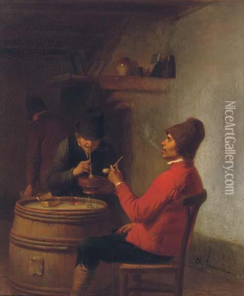 Smoking In The Tavern Oil Painting - Camille Vennemann
