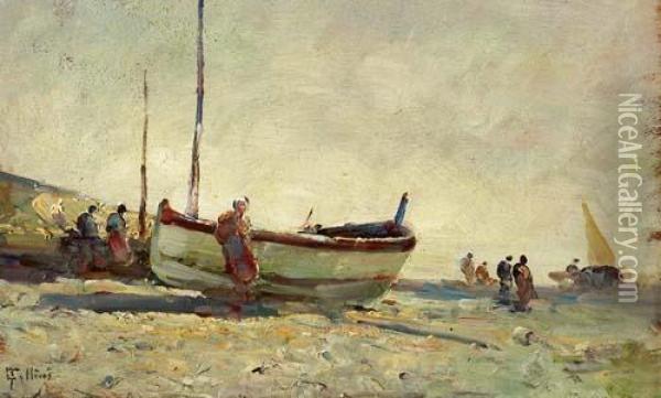 Pescatori In Riva Al Mare Oil Painting - Carlo Follini
