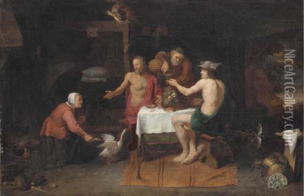 Jupiter And Mercury In The House Of Philemon And Baucis Oil Painting - David The Elder Ryckaert