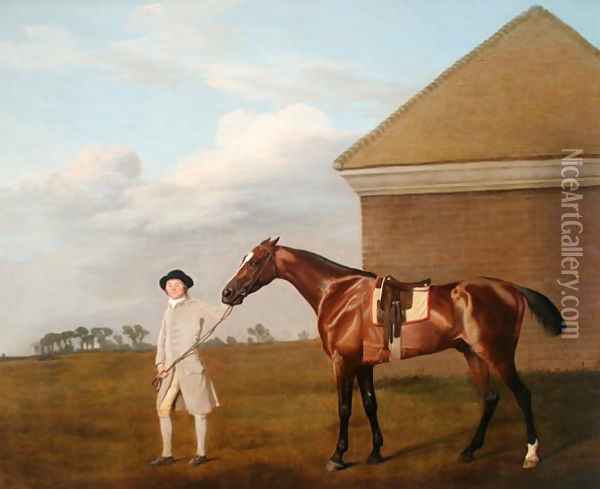 Firetail with his Trainer by the Rubbing-down House on Newmarket Heath, 1773 Oil Painting - George Stubbs