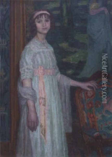 Portrait De Mademoiselle Sarraut Oil Painting - Eugene Antoine Durenne